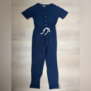 Roolee Navy Short-Sleeve Drawstring Jumpsuit